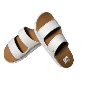 REEF Cushion Bondi 2 Bar White Platform Sandals Slides Arch Support 10 Comfort
